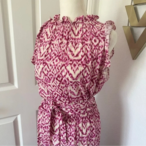 Who What Wear Pink Printed Midi Length Sleeveless Mock Neck Dress - Picture 5 of 16